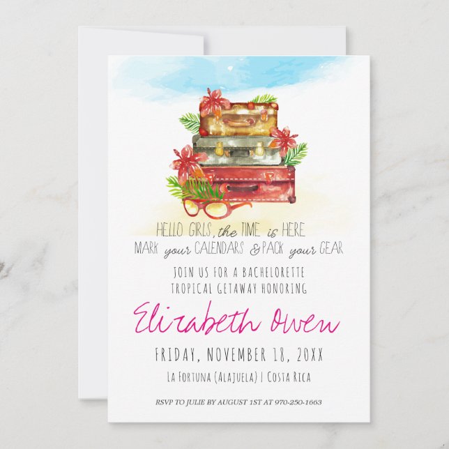 Bachelorette Destination Voyage Fête Invitation (Devant)