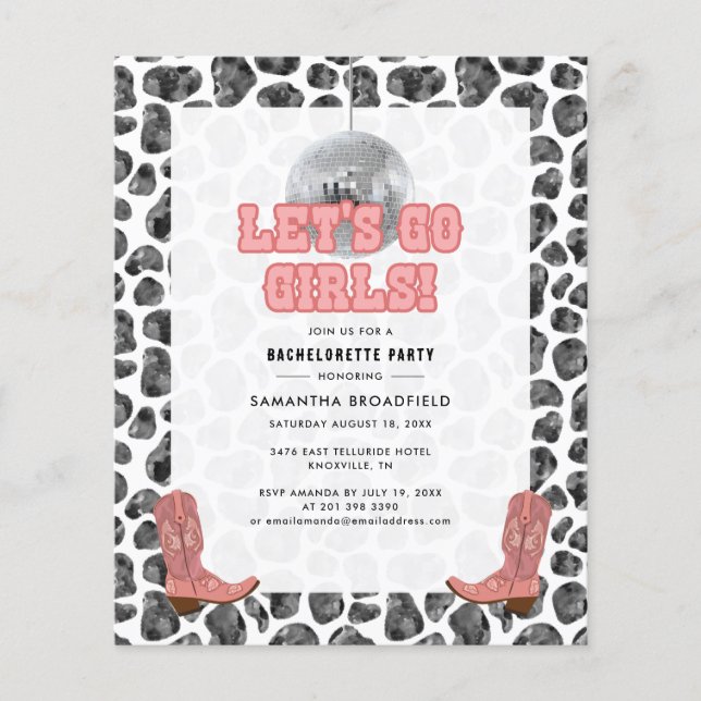Bachelorette Disco Cowgirl Party Einladung (Vorderseite)