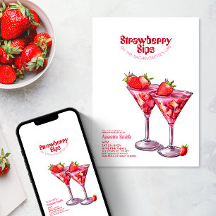 Bachelorette Erdbeere Sieben Cocktail Rosa Party Einladung