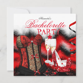 Bachelorette Feather Red Corset Champagne Heelse Einladung