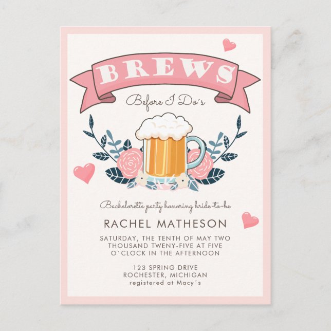 Bachelorette fête bière invitation carte postale (Devant)