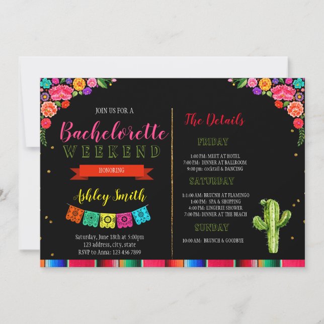 Bachelorette Fiesta avec invitation Itinéraire (Devant)