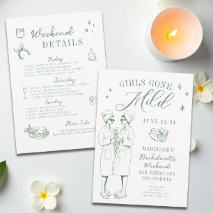 Bachelorette Girls Gone Milde Script Green Sketch Einladung