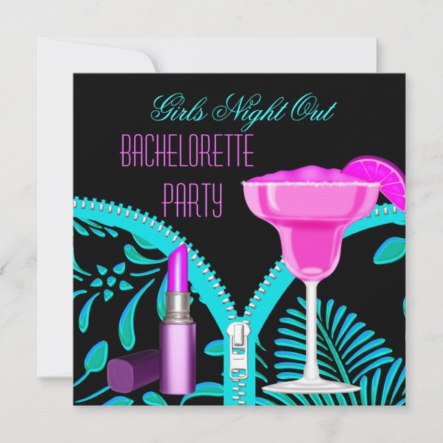 Bachelorette Girls Night Out Aquamarin Hot Pink Einladung (Vorderseite)