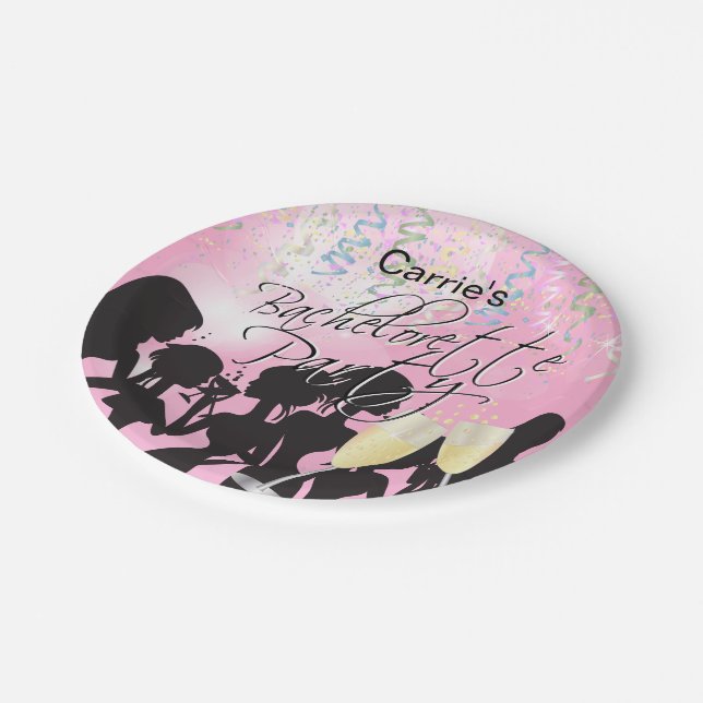 Bachelorette Girls Night Out - Rosa Pappteller (Schrägansicht)