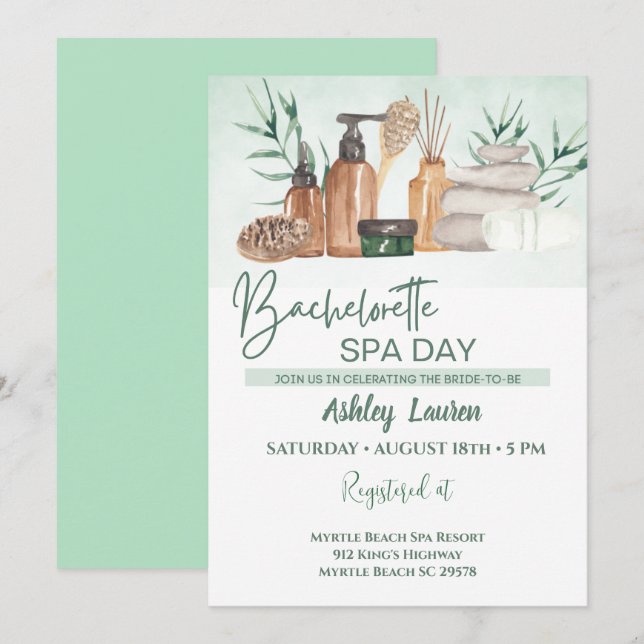 Bachelorette Girls Wellness-Center Einladung (Vorne/Hinten)