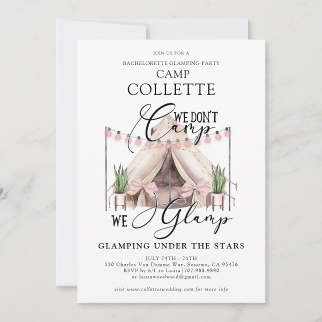 Bachelorette Glamping Party Invitation (Devant)