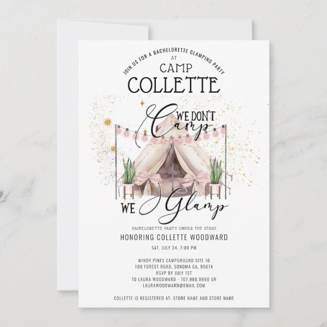 Bachelorette Glamping Party Week-end Invitation (Devant)
