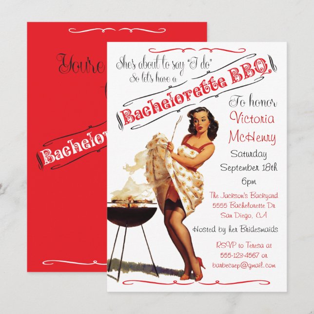 Bachelorette GRILLEN Barbecue Party Einladung (Vorne/Hinten)