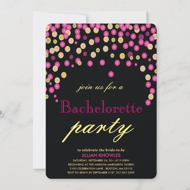 Bachelorette Imitate Pink Confetti Party Einladung (Vorderseite)