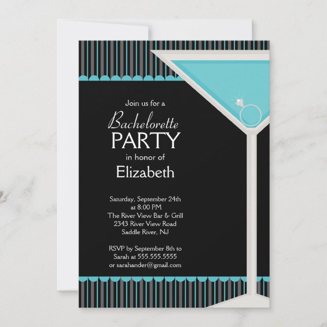 Bachelorette Invitation Martini Glass Blue (Devant)
