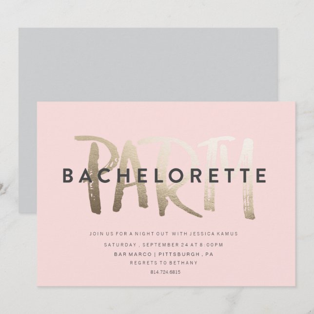 BACHELORETTE INVITATION PARTI // GOLD FOIL (Devant / Derrière)