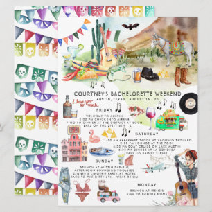 Bachelorette Itinerary Austin, Texas Fiesta Einladung