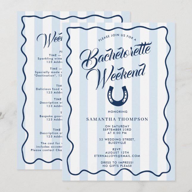 Bachelorette Itinerary Bach Weekend Horseshoe Einladung (Vorne/Hinten)