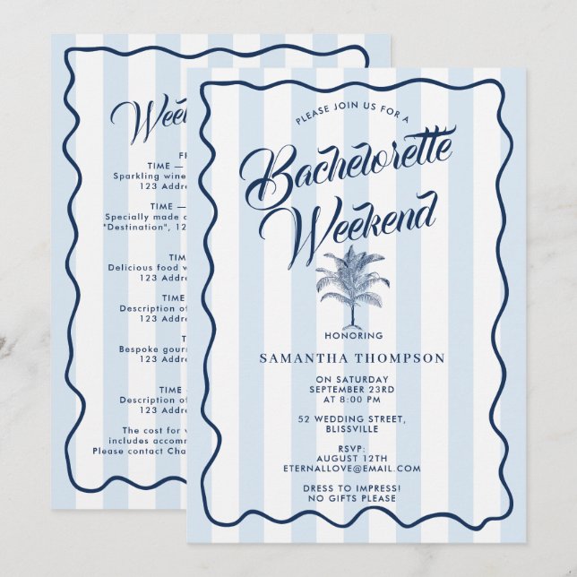 Bachelorette Itinerary Bach Weekend Palm Tree Einladung (Vorne/Hinten)
