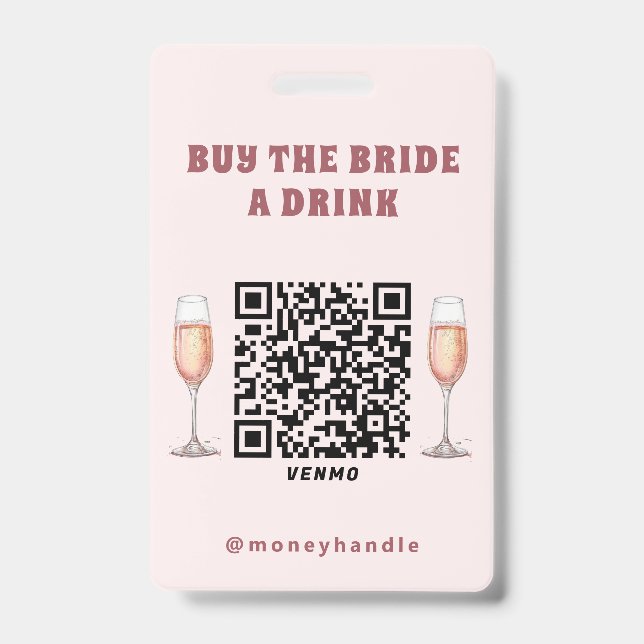 Bachelorette kauft die Braut ein Getränk QR-Code Ausweis (Front)