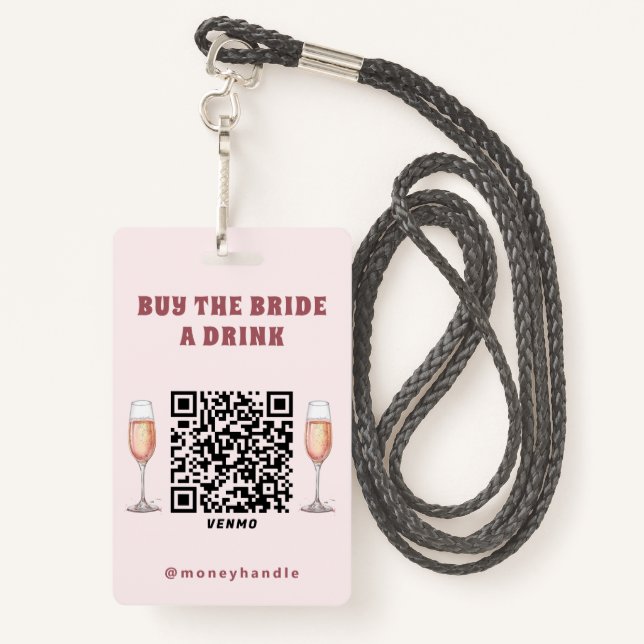 Bachelorette kauft die Braut ein Getränk QR-Code Ausweis (Rückseite mit Schlüsselband)