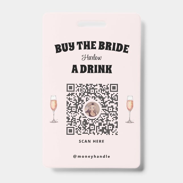 Bachelorette kauft die Braut ein Getränk QR-Code Ausweis (Front)