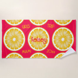 Bachelorette Lemon Slice Pink Yellow Beach Handtuc Strandtuch