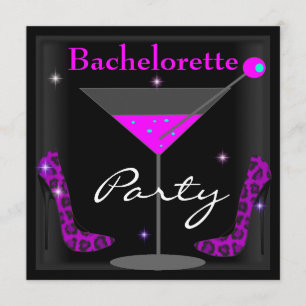 Bachelorette Lila Pink Black Martini Schuhe Einladung