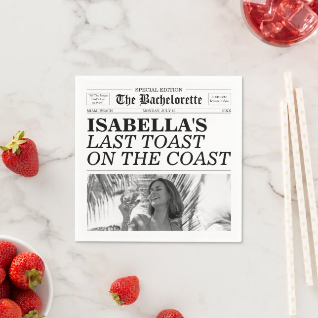 Bachelorette Newspaper Last Toast On The Coast Serviette (Beispiel)