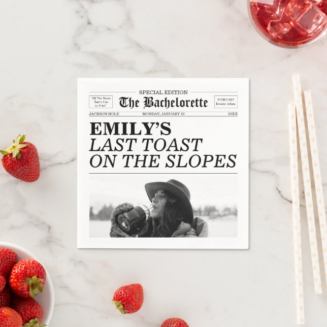 Bachelorette Newspaper Last Toast On The Slopes Serviette (Beispiel)
