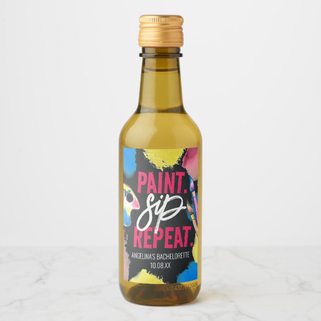 Bachelorette Paint and Sip Chalkboard Gastgeschenk Weinetikett (Vorderseite)