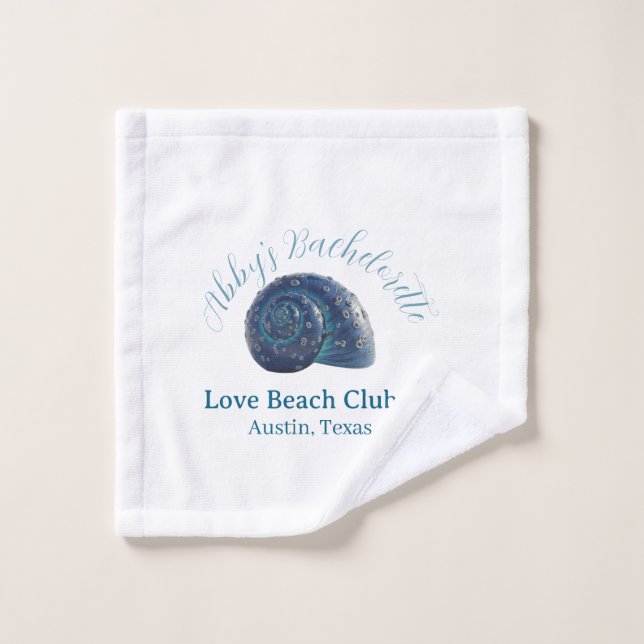 Bachelorette party beach club blue sea shell name  (Gant de toilette)