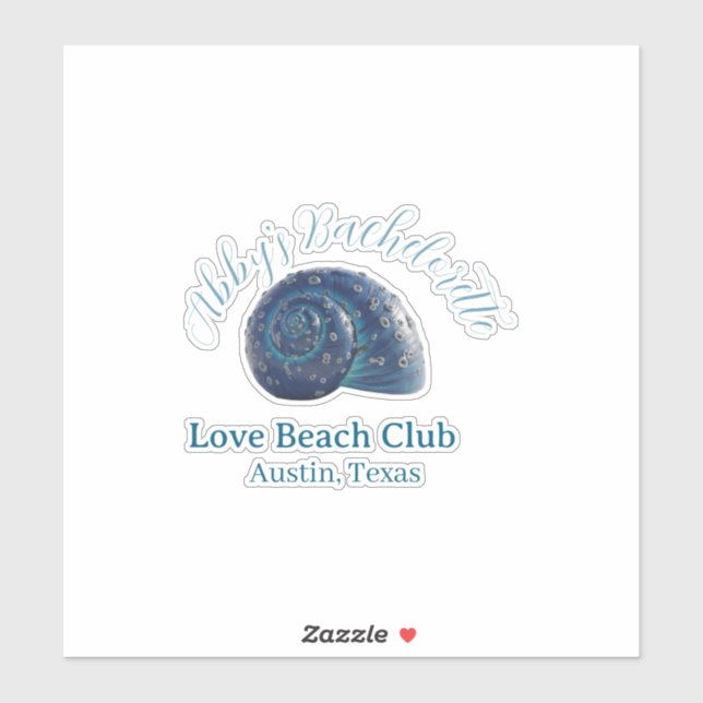 Bachelorette party beach club blue sea shell name  aufkleber (Blatt)