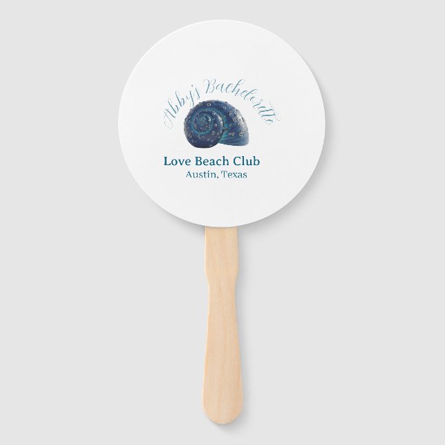 Bachelorette party beach club blue sea shell name  fächer (Vorderseite)