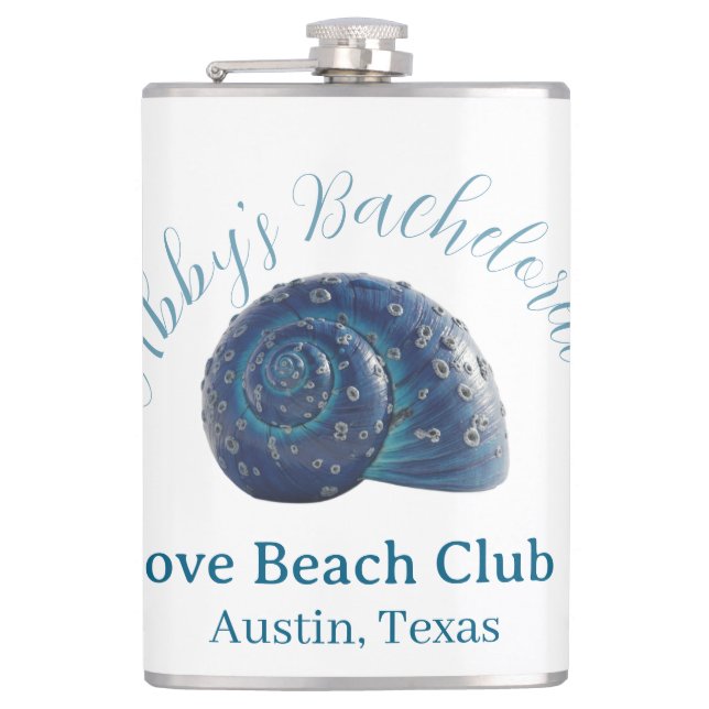Bachelorette party beach club blue sea shell name  flachmann (Vorderseite)