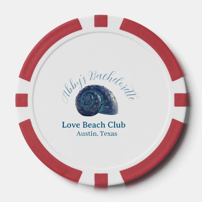 Bachelorette party beach club blue sea shell name  pokerchips (Vorderseite)