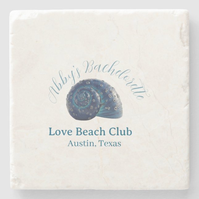 Bachelorette party beach club blue sea shell name  steinuntersetzer (Vorderseite)