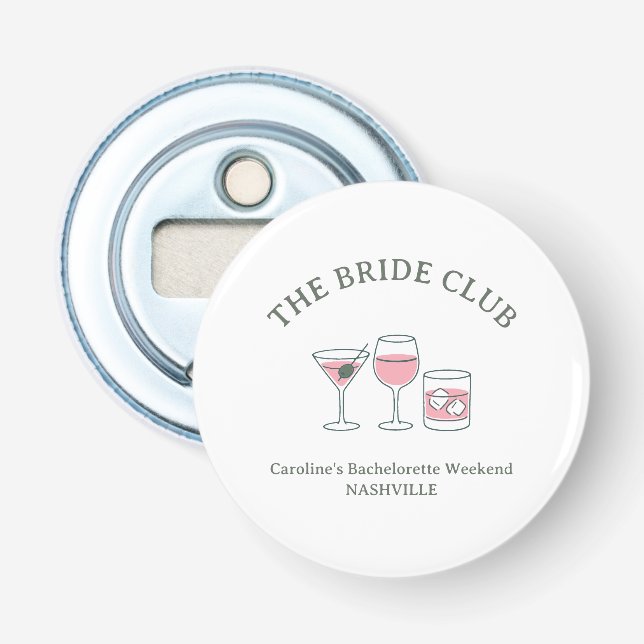 Bachelorette Party Cocktail Social Club Pink Green Flaschenöffner (Vorderseite)