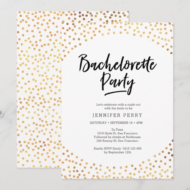 Bachelorette Party Invitation | Taches d'or (Devant / Derrière)