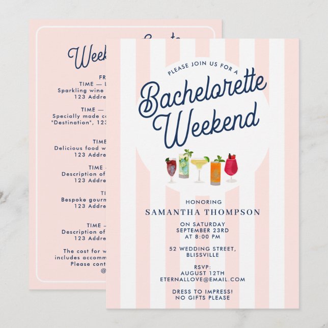 Bachelorette Party Itinerary Bach Weekend Retro Einladung (Vorne/Hinten)