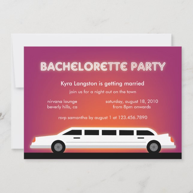 Bachelorette Party Limo Invitation Card (Devant)