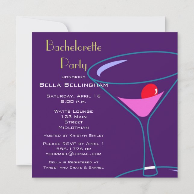 Bachelorette Party Martini verre Invitation (Devant)