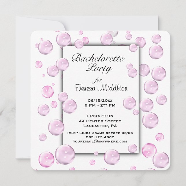 Bachelorette Party Pink Bubbles Invitation (Devant)