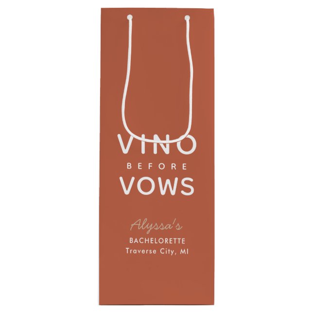 Bachelorette Personalisiert Vino vor Vows Geschenktüte Für Weinflaschen (Vorderseite)