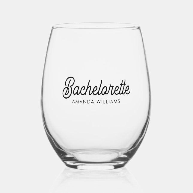 Bachelorette Personalisierte Schwarztypografie Weinglas Ohne Stiel (Vorderseite)