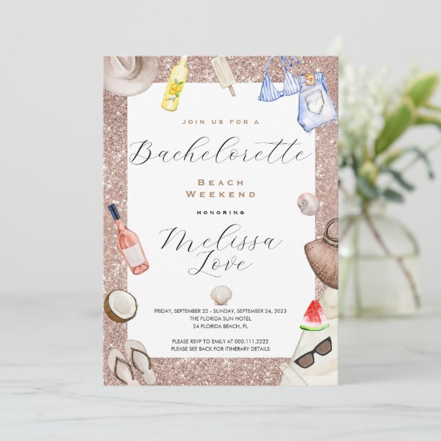 Bachelorette plage Week-end Itinéraire Invitation (Debout devant)