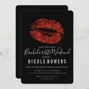 Bachelorette Red Lips Invitation Itinéraire Week-e