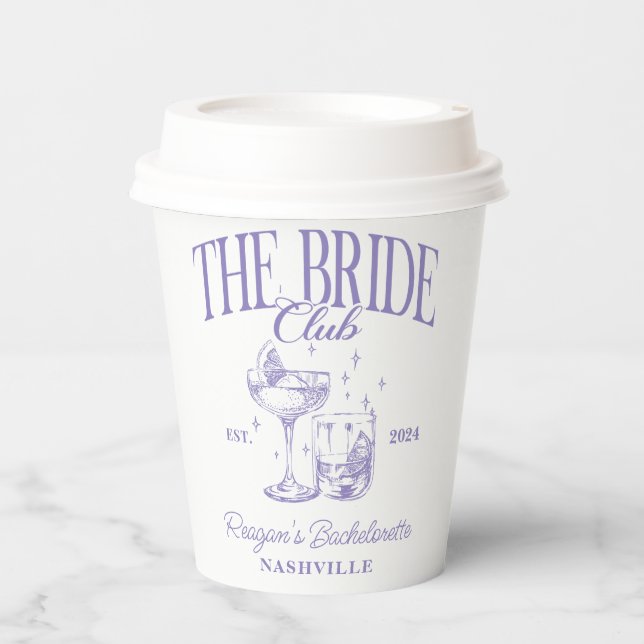 Bachelorette Retro Cocktail Lila Bridge Pappbecher (Vorderseite)