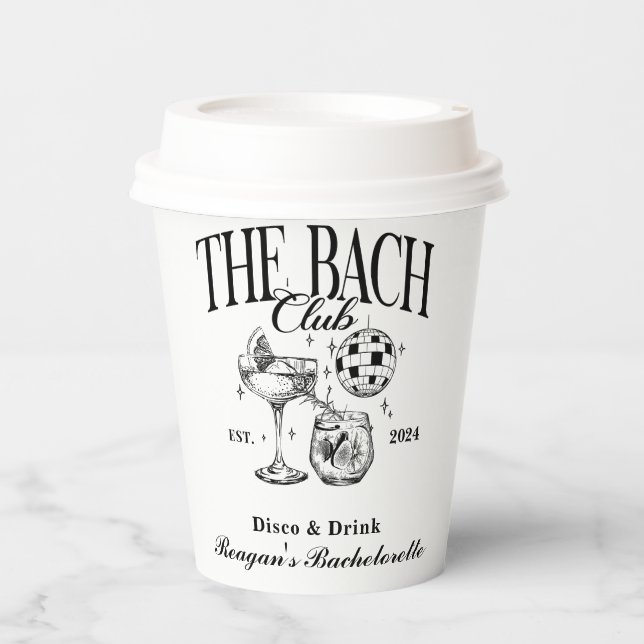 Bachelorette Retro Cocktail Schwarz Custom Pappbecher (Vorderseite)
