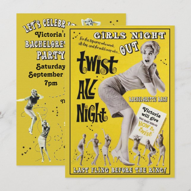 Bachelorette Retro Dance Party Invitations (Devant / Derrière)