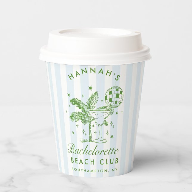 Bachelorette Retro Moderne blaue und grüne Streife Pappbecher (Vorderseite)