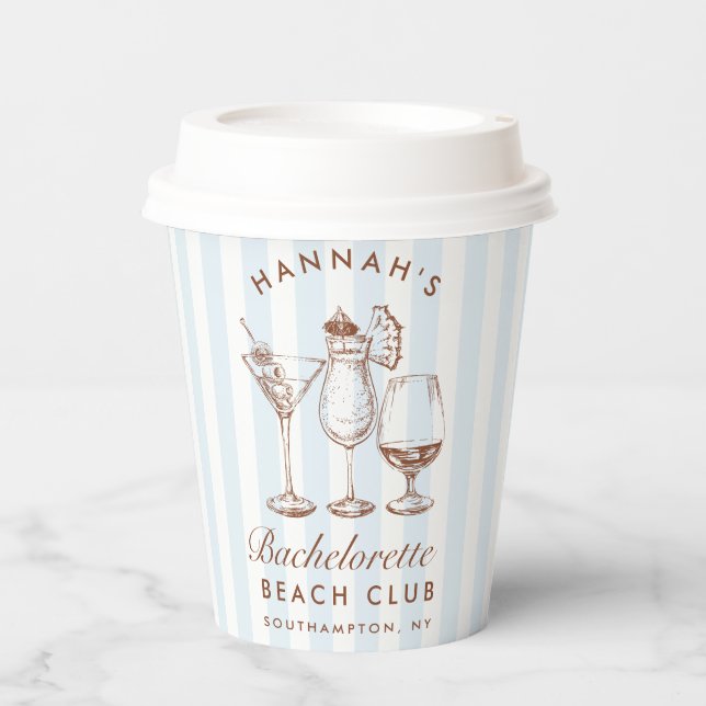 Bachelorette Retro Moderne Blauen und braune Strei Pappbecher (Vorderseite)