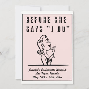Bachelorette Retro Pink Bridesmaid Hen Party Einladung