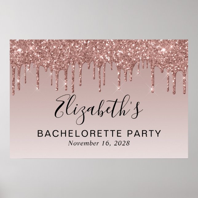Bachelorette Rose Gold Glitzer Poster (Vorne)
